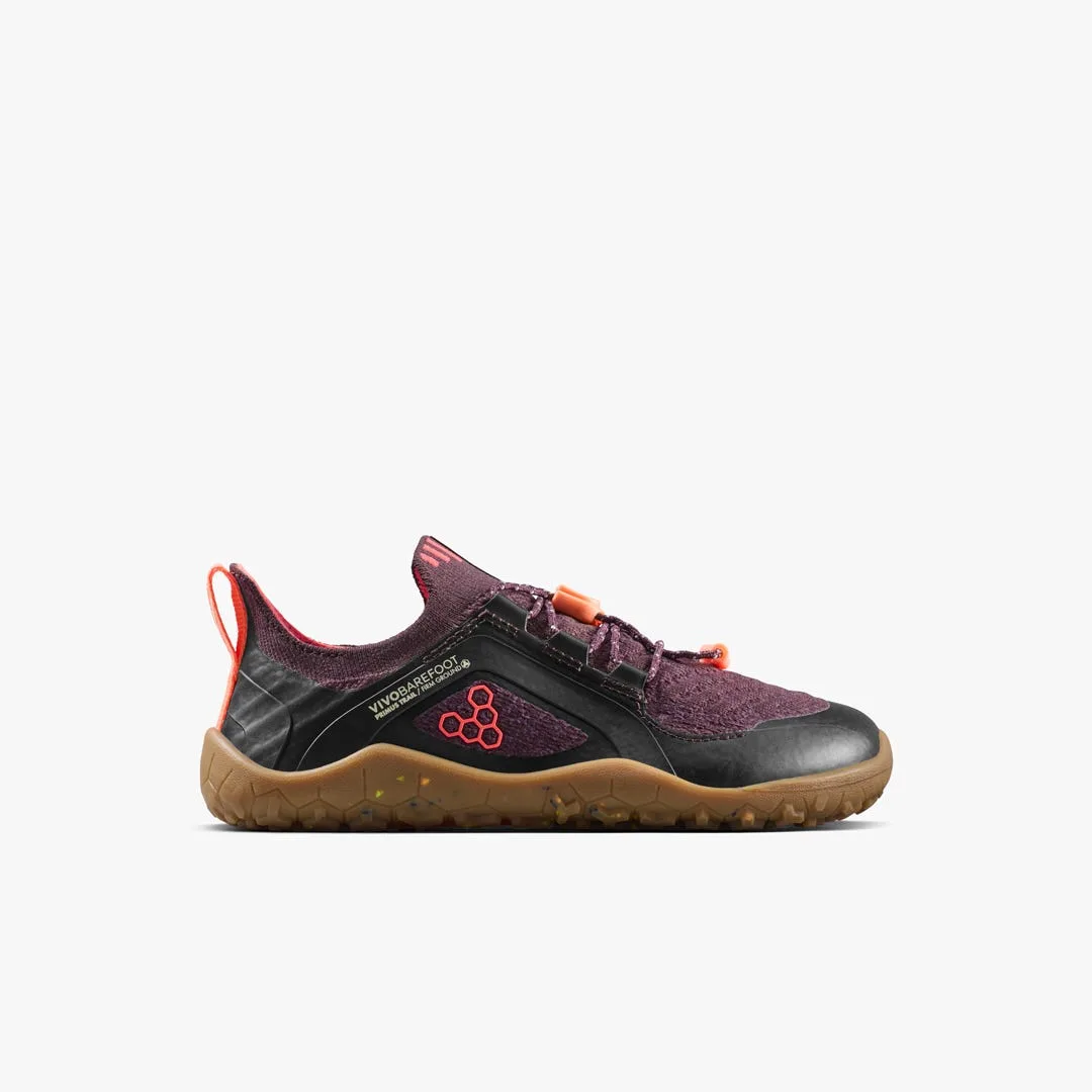 Кроссовки Vivobarefoot Primus Trail Knit FG — детская модель, тёмно-фиолетовый с красным